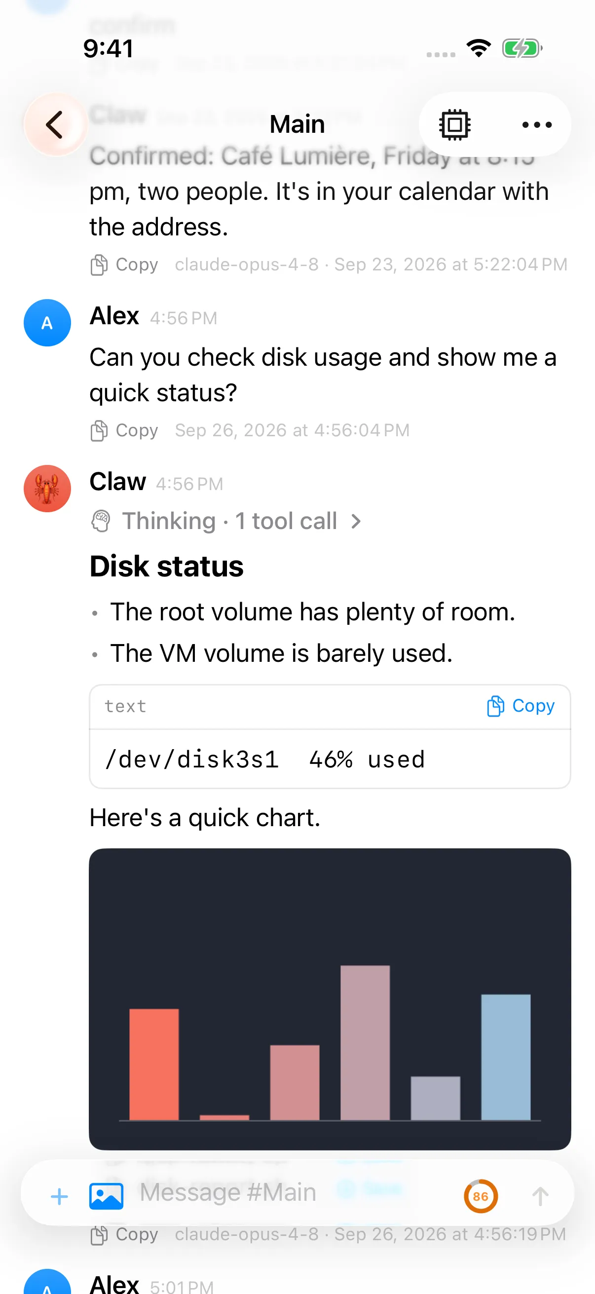 Pincer on iPhone, demo capture: the same kind of transcript on a phone.
